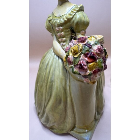 Pretty Vintage Lady W/ Flowers Chalk Figure MCM Hand Painted & Colourful Details - Picture 8 of 10